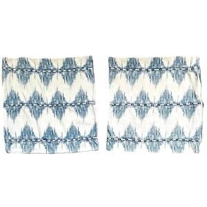 Pair Everhome Zig Zag Ikat Pillow Covers Blue White Linen Cotton 17X17” Boho